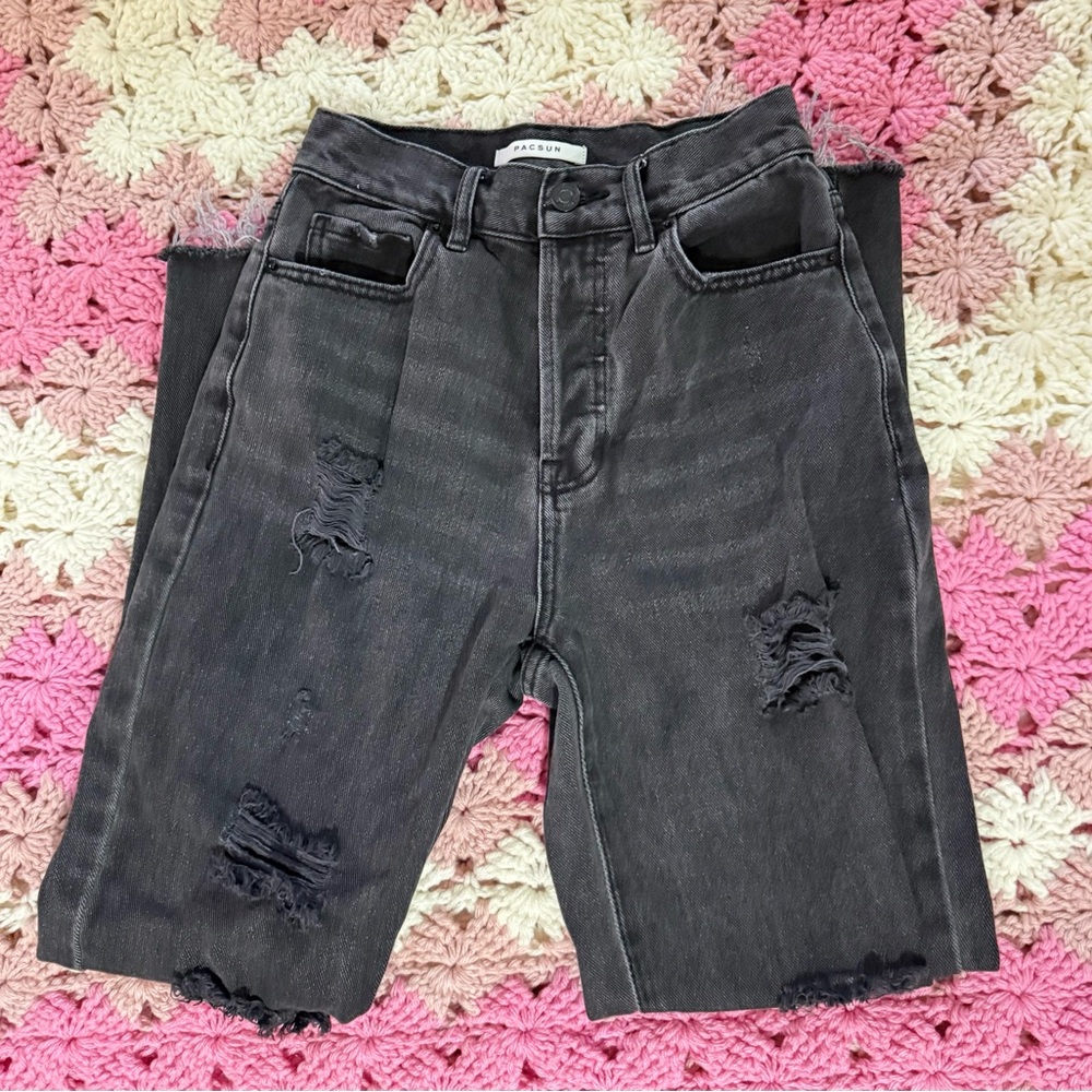 PacSun Black Distressed Cropped Bermuda Jeans